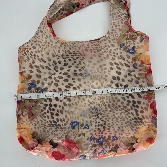 Johnny Was Reusable Bag Tan Floral Cheetah Foldable Packable - Picture 4 of 8